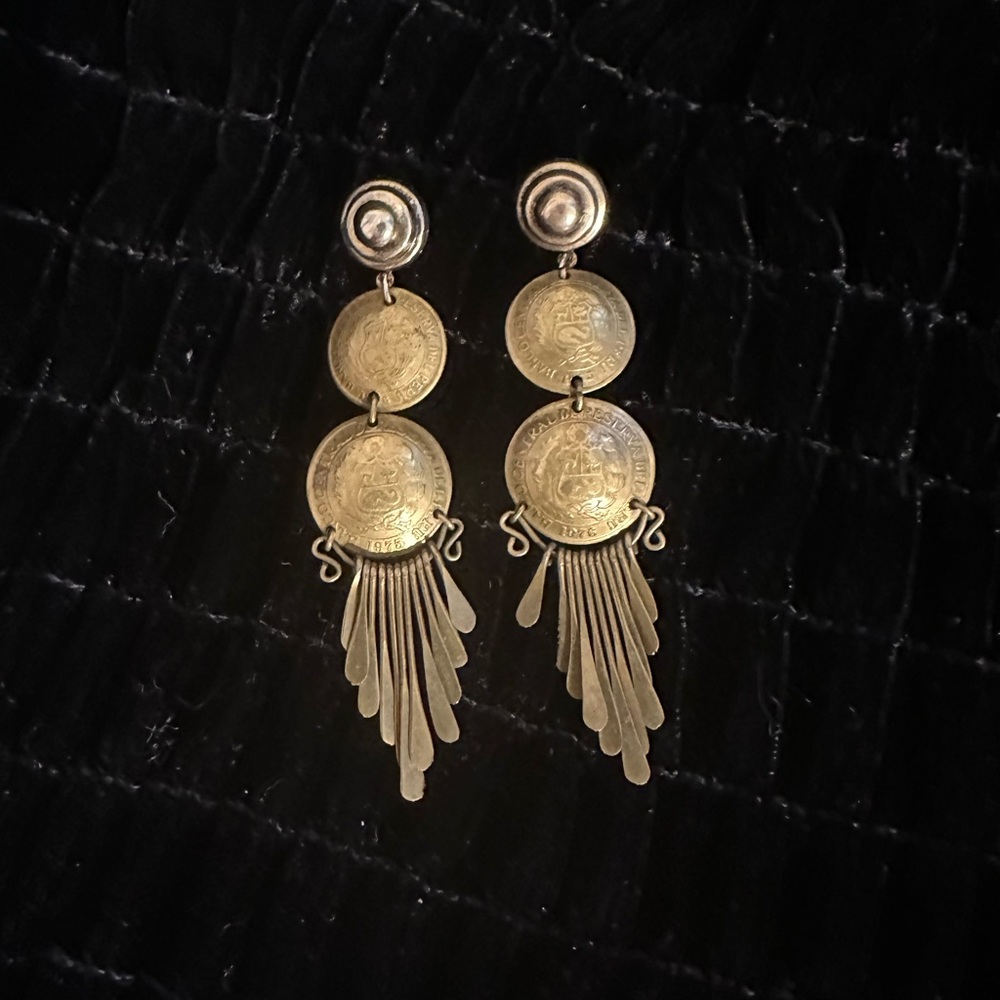 Vintage Peruvian coin dangle earrings